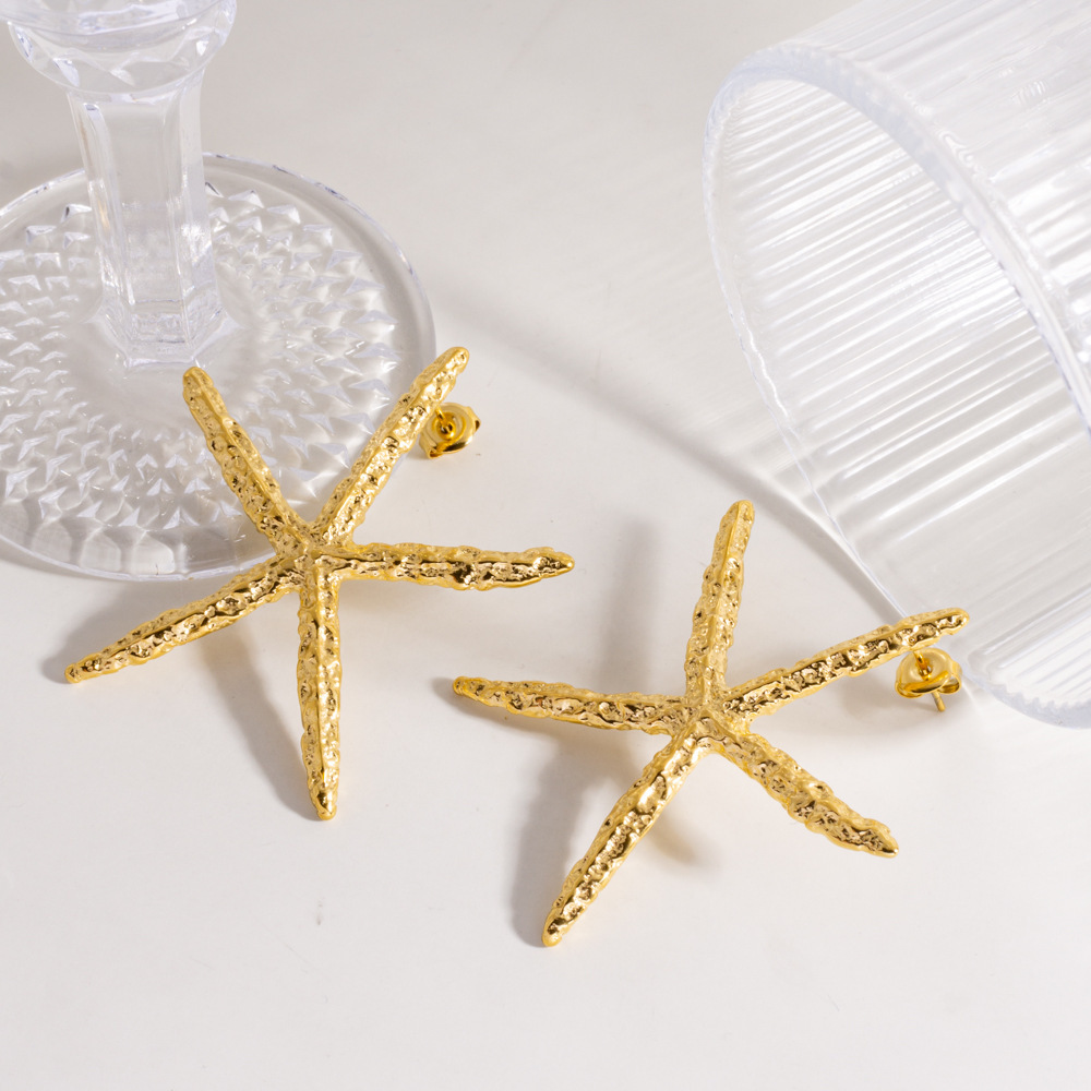 Boucles D'Oreilles À Tige Élégantes En Acier Inoxydable Pour Femme, Motif Étoile De Mer De Couleur Unie Image2