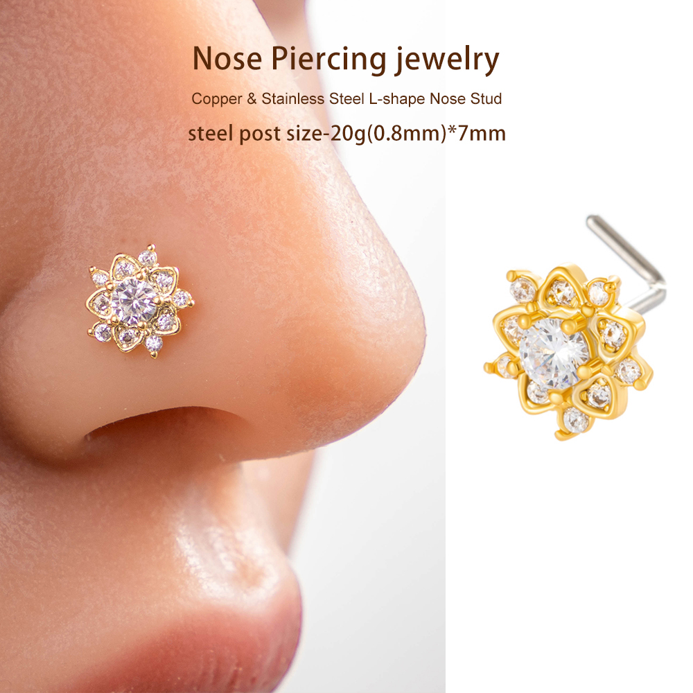 1 Pièce De Clou De Nez Luxueux En Forme De Fleur, Couleur Cuivre Et Or, Serti De Zircons Pour Femme h5Image5