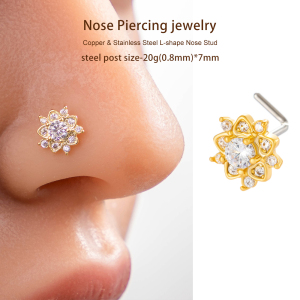1 Pièce De Clou De Nez Luxueux En Forme De Fleur, Couleur Cuivre Et Or, Serti De Zircons Pour Femme h5 Image5