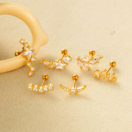 Boucles d'oreilles piercing étoile couleur cuivre or 1 pièce