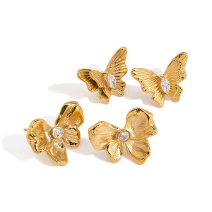 Boucles D'Oreilles Papillon En Acier Inoxydable Étanche Couleur Or h5 Image4
