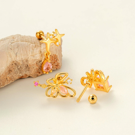 Boucles d'oreilles piercing papillon en cuivre et zircon 2
