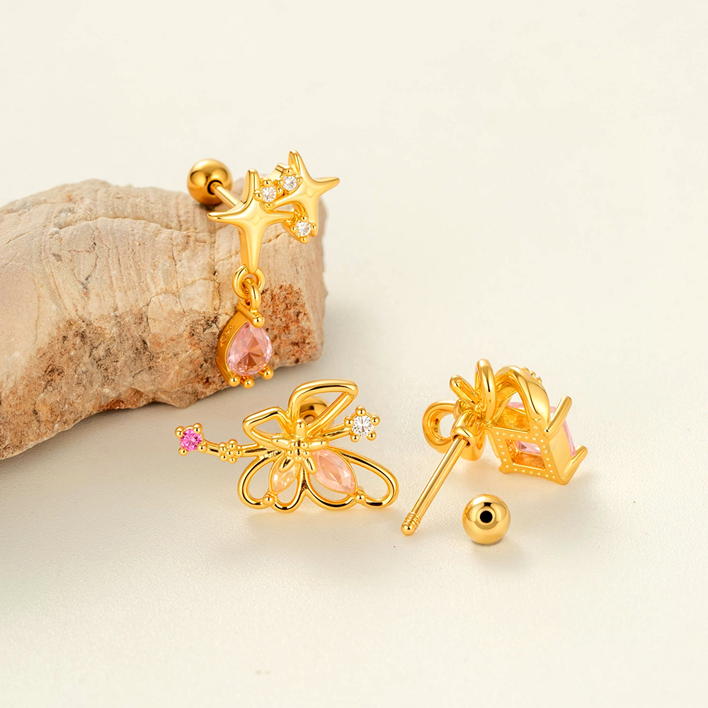 Boucles D'Oreilles Piercing Papillon En Cuivre Et Zircon h5Image3