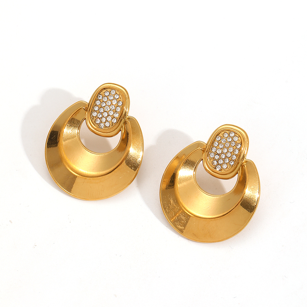 Boucles D'Oreilles À Tige Géométriques Rétro En Acier Inoxydable Couleur Or 