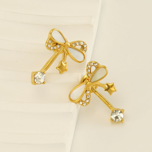 Boucles D'Oreilles À Clous En Acier Inoxydable Imperméable Couleur Or Avec Nœud Papillon h5 Image4