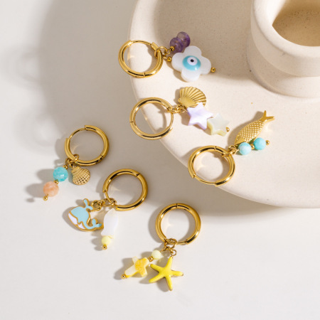 Boucles d'oreilles pendantes pour femme Daily Turtle en acier inoxydable étanche, collection Romantique (1 pièce). 2