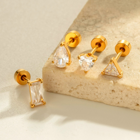 Boucles d'oreilles piercing en acier inoxydable étanche couleur or avec zircon (1 pièce)