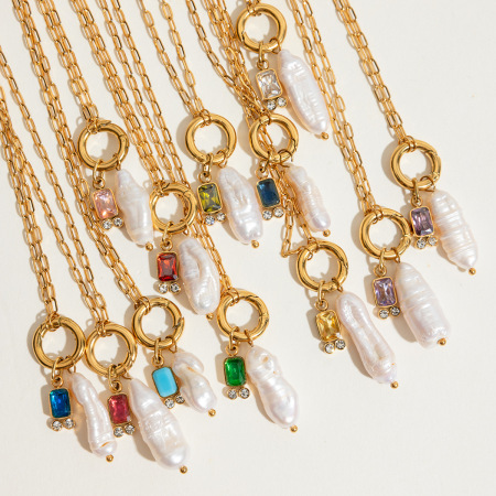 Colliers pendentifs en acier inoxydable étanche couleur or avec douze pierres de naissance