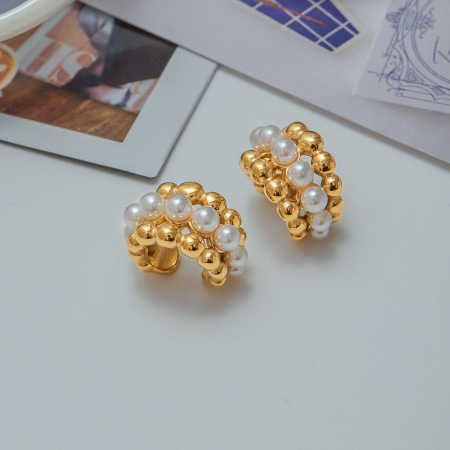 Boucles d'oreilles rétro en acier inoxydable imperméable couleur or 2