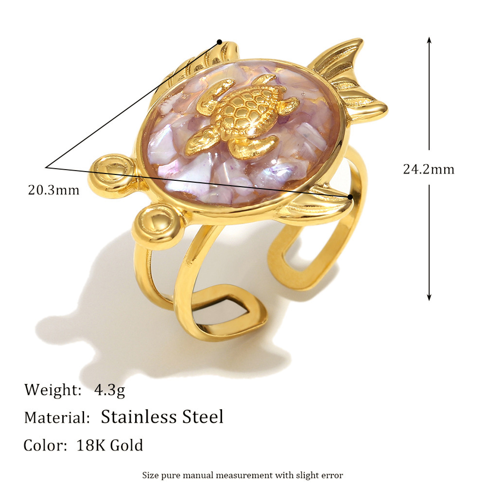 Bagues Ajustables Élégantes En Acier Inoxydable Imperméables Pour Femmes, Collection Luxueuse Tortue Image2