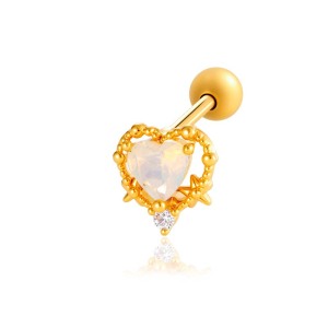 1 Pièce De Boucles D'Oreilles Piercing Pour Femme En Forme De Cœur Simple, Couleur Cuivre Et Or, Zircone h5