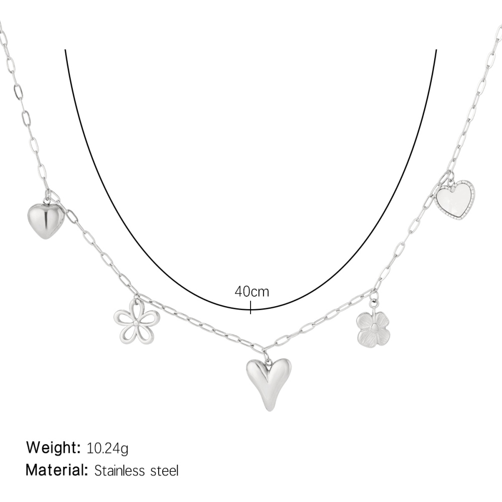 Colliers Pendentifs Pour Femmes En Acier Inoxydable Étanche, Couleur Or, Avec Pendentif Cœur Et Fleur Scintillants Image2