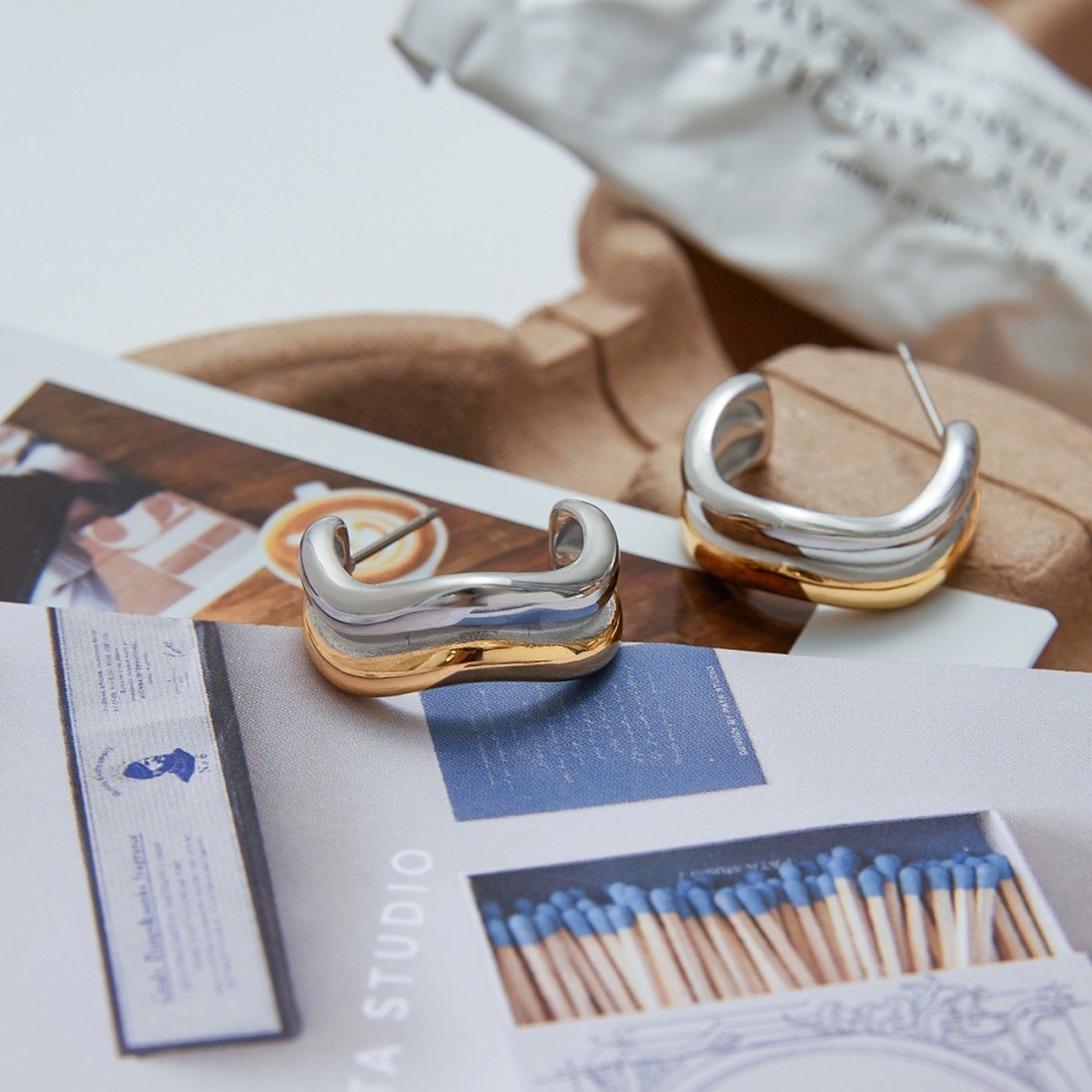 Boucles D'Oreilles Créoles Géométriques Simples En Acier Inoxydable Imperméable De Couleurs Assorties h5Image4