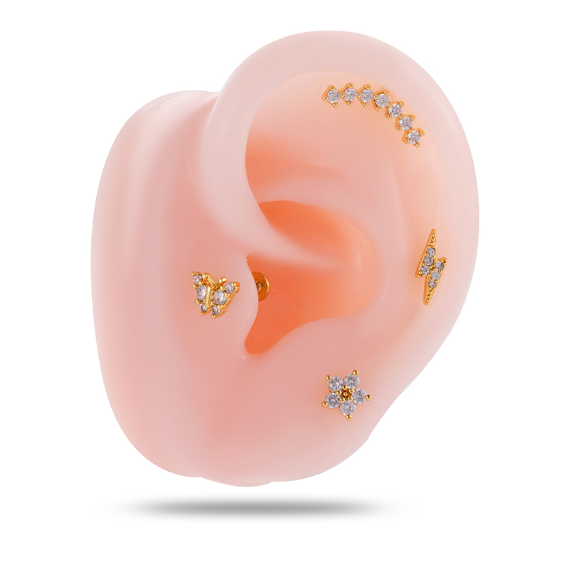 1 Pièce De Boucles D'Oreilles Piercing Pour Femme En Forme De Fleur Simple, Couleur Cuivre Et Or, Zircone Image5