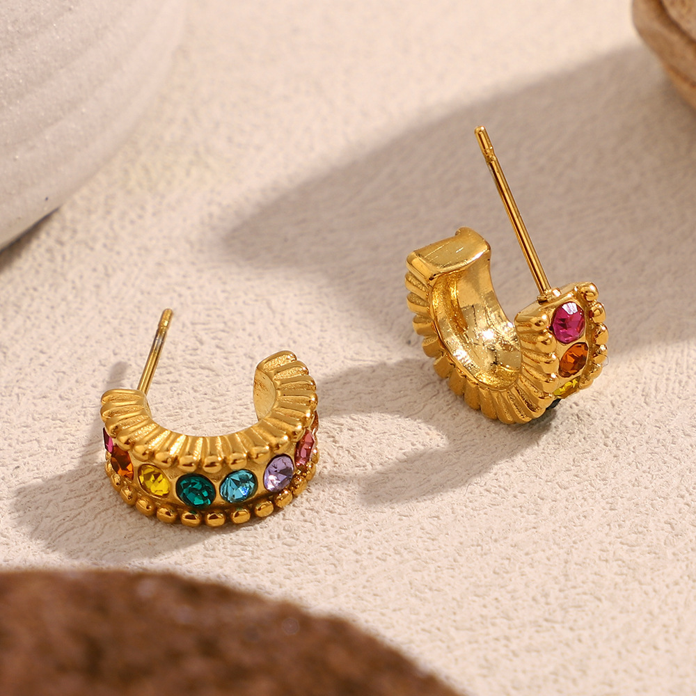 Boucles D'Oreilles Puces Élégantes Et Imperméables En Acier Inoxydable Uni, Collection De Luxe (1 Pièce). h5Image4