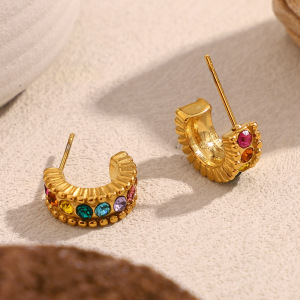 Boucles D'Oreilles Puces Élégantes Et Imperméables En Acier Inoxydable Uni, Collection De Luxe (1 Pièce). h5 Image4