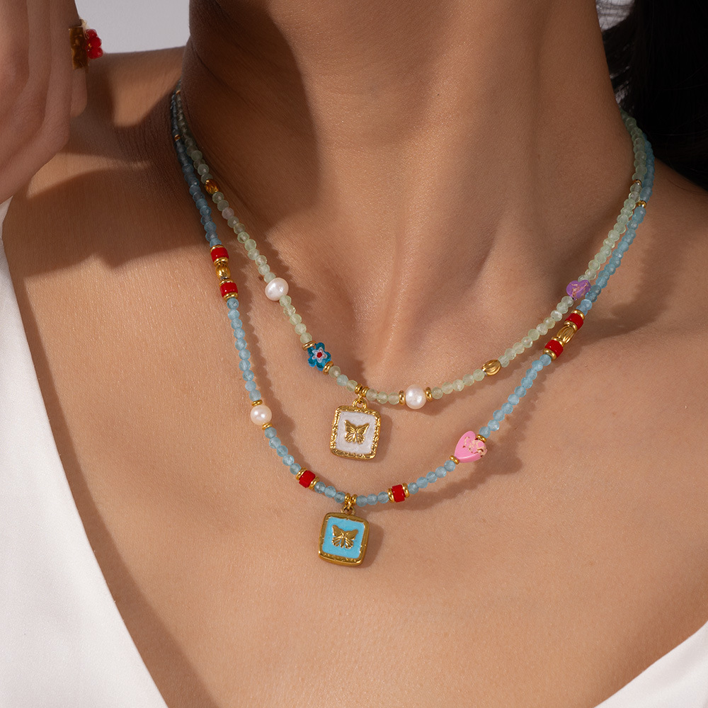Colliers Pendentifs Pour Femmes En Acier Inoxydable Imperméable Avec Perles Papillon Exquises Image5