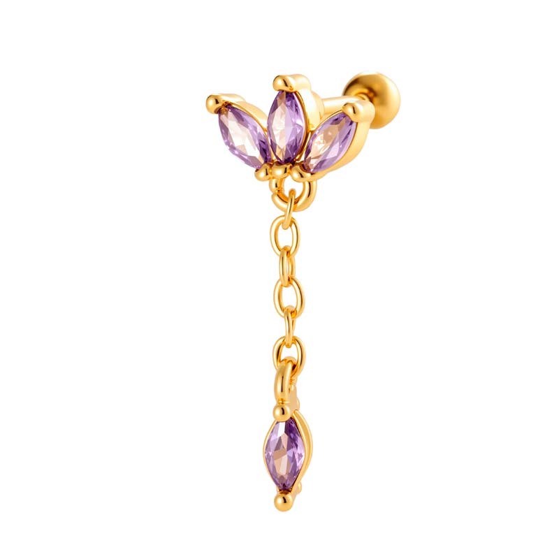 1 Pièce De Boucles D'Oreilles Piercing Géométriques Simples En Cuivre Doré Et Zircon Pour Femmes