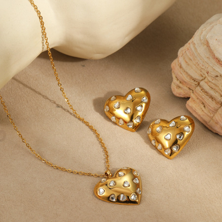 1 paire de colliers pendentifs pour femme, collection romantique « Cœur au quotidien », en acier inoxydable étanche couleur or 2
