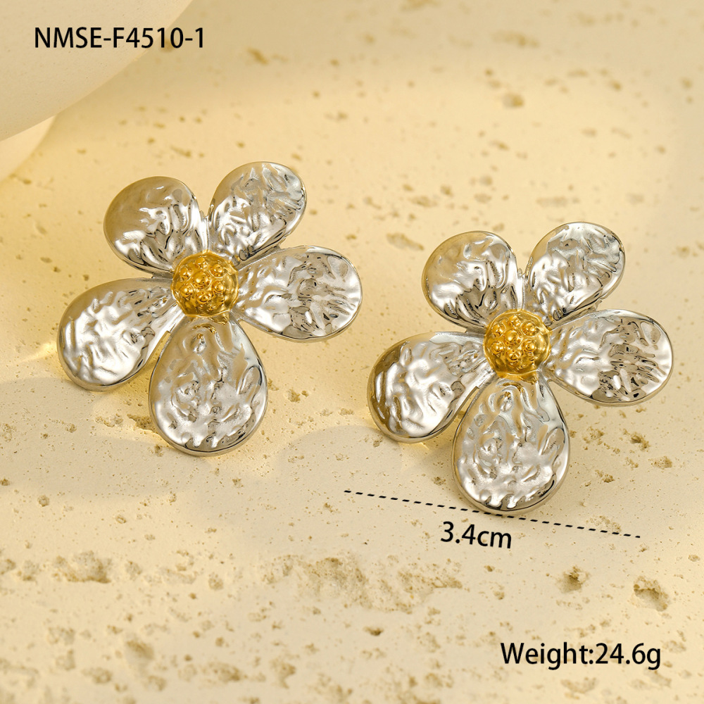 Boucles D'Oreilles Puces Pour Femme, Collection Romantique, Motif Floral, En Acier Inoxydable Étanche, Couleur Or (1 Paire). 