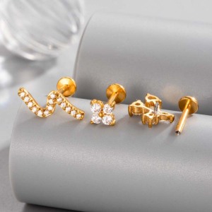 Boucles D'Oreilles Piercing En Acier Inoxydable Étanche Couleur Or Avec Zircon (1 Pièce) h5 Image3