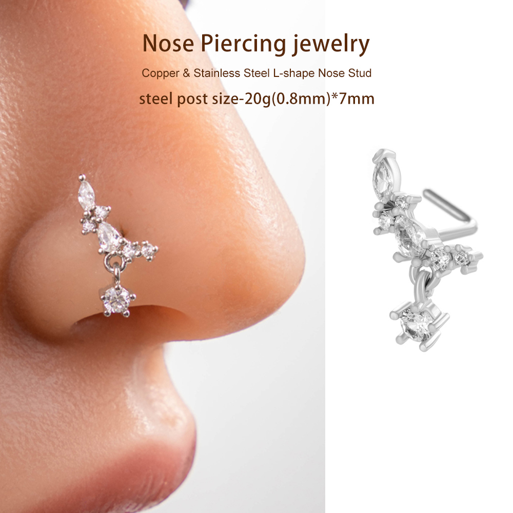 1 Pièce De Piercing De Nez Géométrique En Cuivre Doré Et Zircon Pour Femme Image6