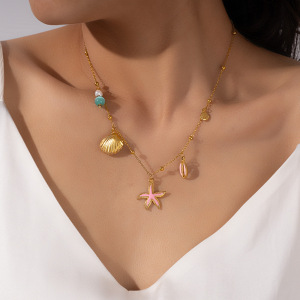 Colliers À Pendentif Classiques En Forme D'Étoile De Mer Colorée Dorée Pour Femmes h5 Image5