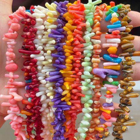 1 chaîne de perles de corail naturel coloré (taille : 9 mm-20 mm)