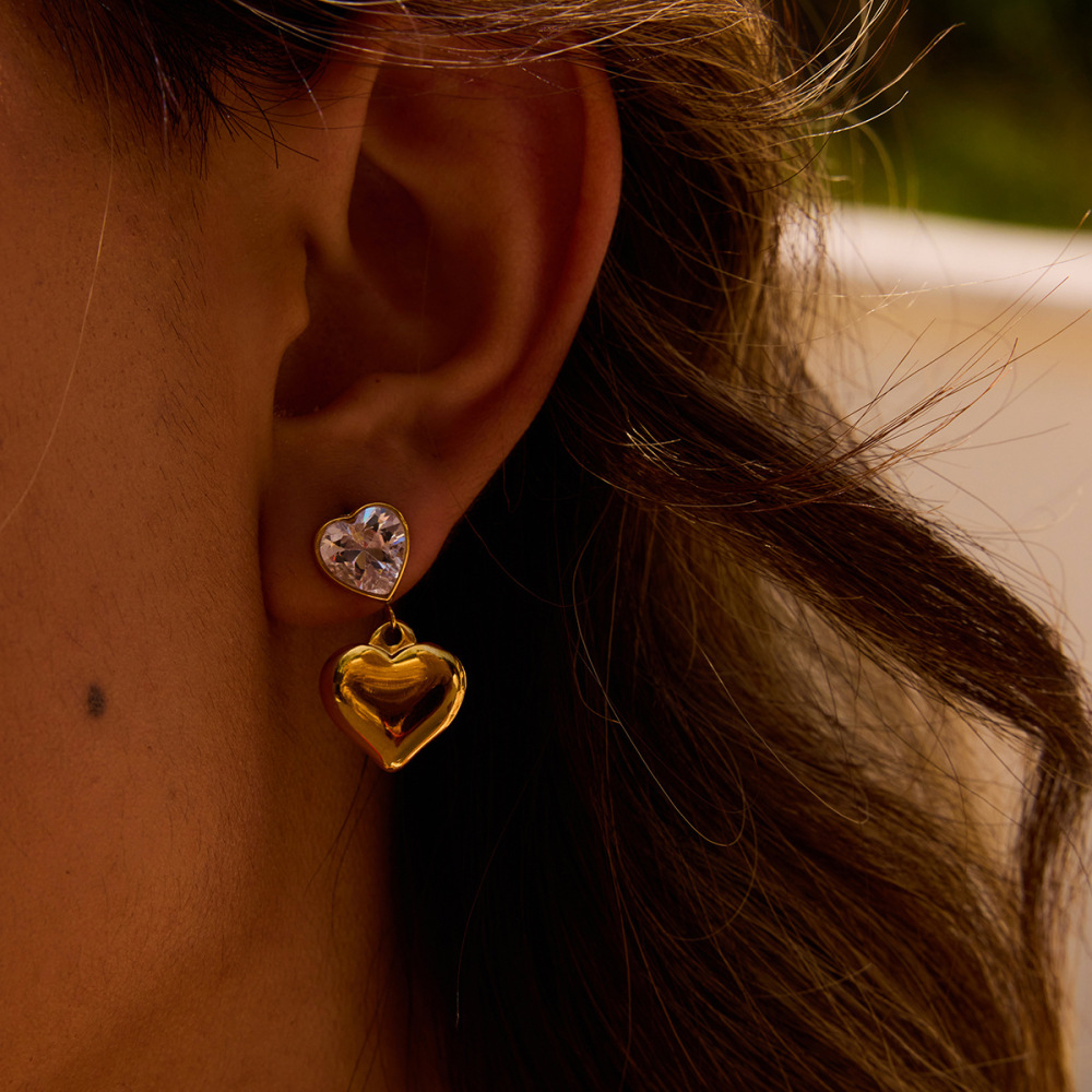 Boucles D'Oreilles Pendantes En Acier Inoxydable Doré, Couleur Or, Motif Cœur Simple Image4