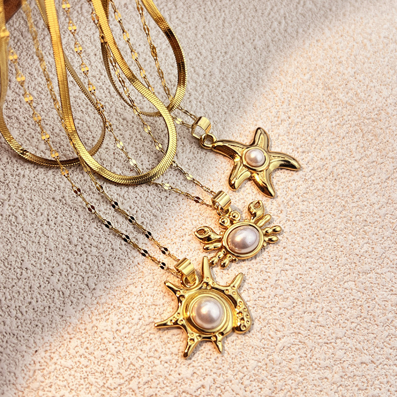 Colliers Pendentifs Oceanic En Acier Inoxydable Étanche Couleur Or Image2