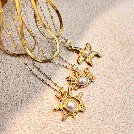 Colliers Pendentifs Oceanic En Acier Inoxydable Étanche Couleur Or 2