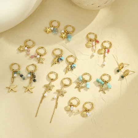 Boucles d'oreilles pendantes pour femme, motif tortue, collection romantique, en acier inoxydable, couleur or, étanches.