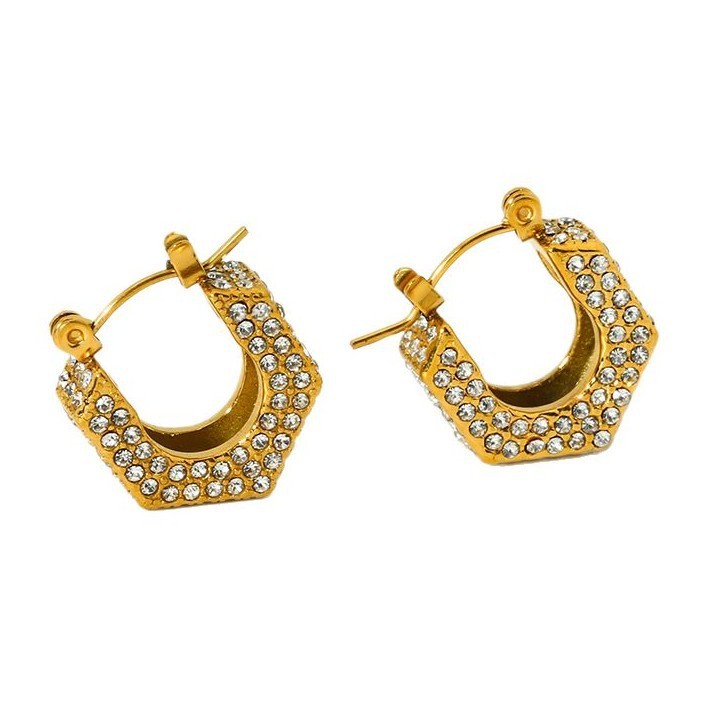 1 Paire De Boucles D'Oreilles Élégantes Et Géométriques En Acier Inoxydable Couleur Or Et Zircon Pour Femme, Série Luxueuse Image5