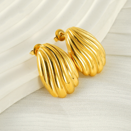 Boucles d'oreilles puces en acier inoxydable étanche couleur or, en forme de coquillage