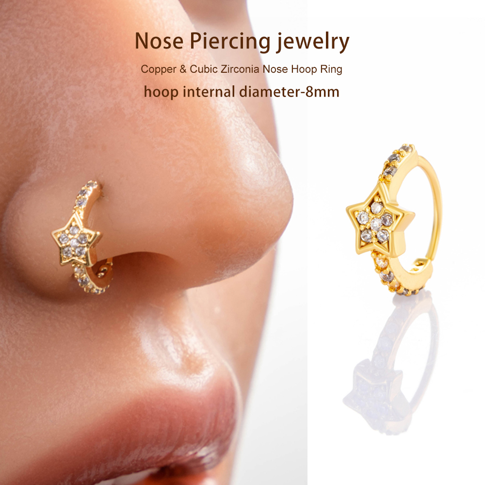 1 Piercing De Nez Pour Femme En Forme D'Étoile Brillante, Couleur Cuivre Et Or, Zircon Image5