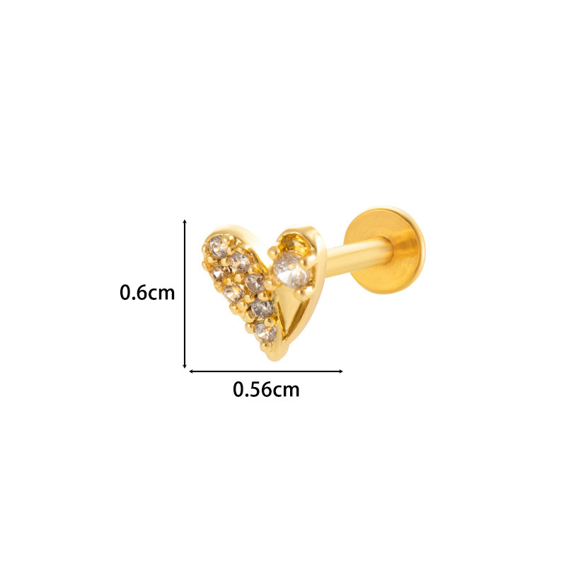 1 Pièce De Boucles D'Oreilles Piercing Pour Femme En Forme De Cœur Simple, Couleur Cuivre Et Or, Zircone h5Image2