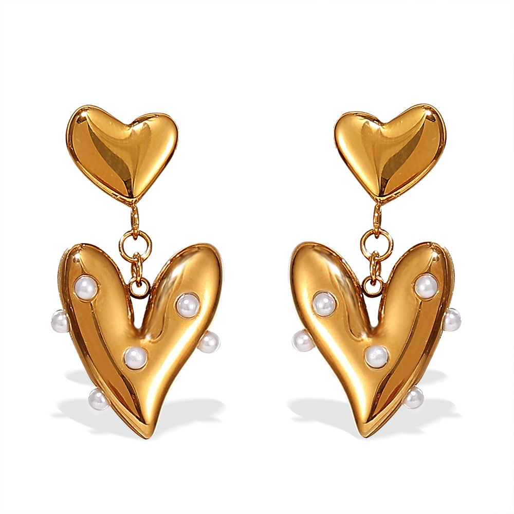 Boucles D'Oreilles Pendantes En Acier Inoxydable Doré, Couleur Cœur, Étanches. h5Image6
