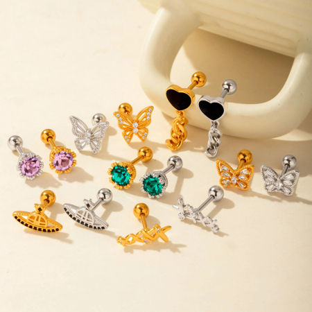 1 pièce de boucles d'oreilles piercing pour femme en forme de cœur simple, couleur cuivre et or, zircone