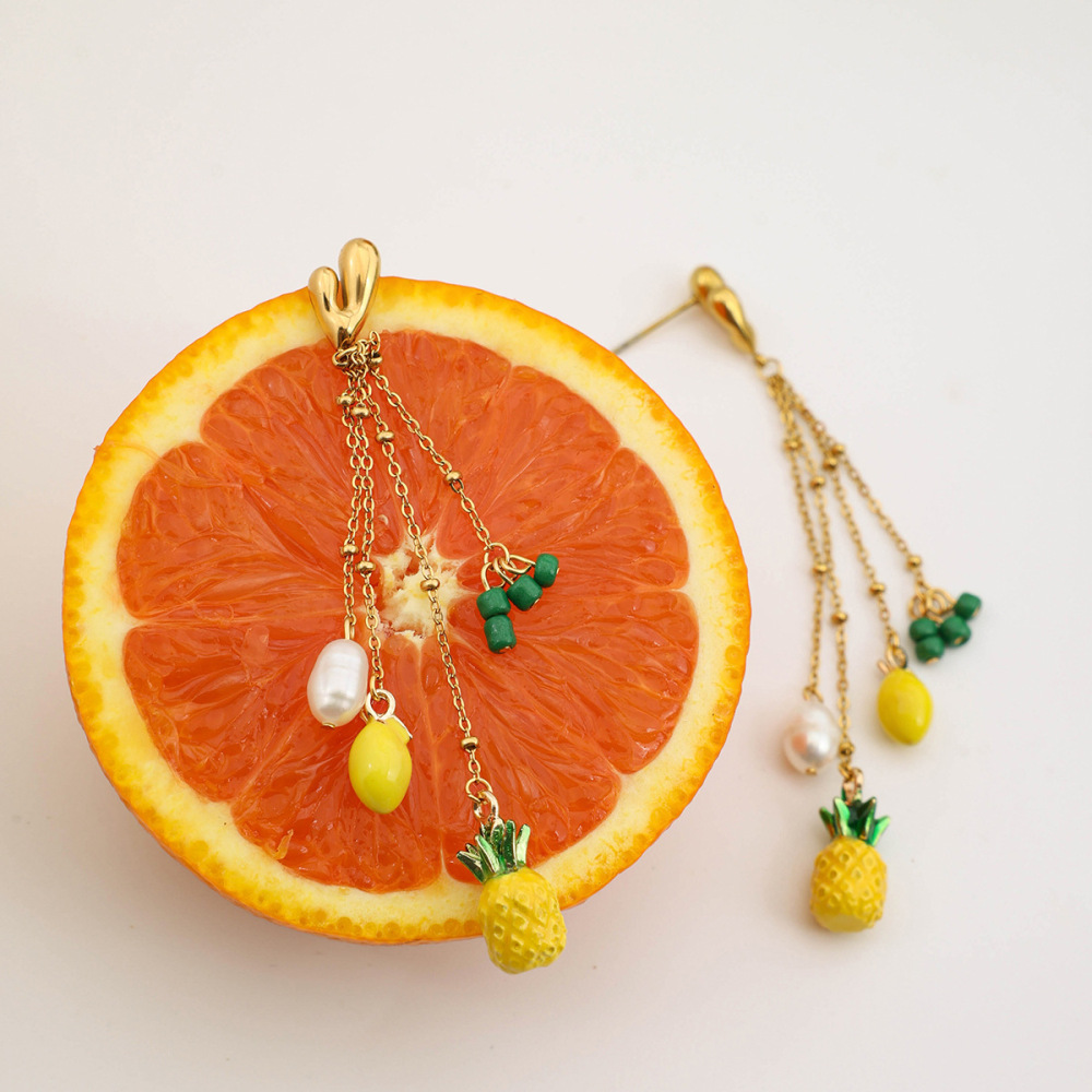 Boucles D'Oreilles Pendantes En Forme De Fruits Dorés Image4