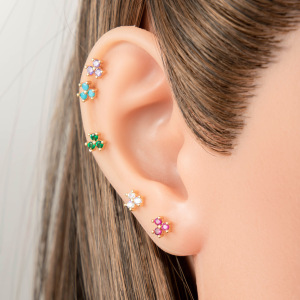 Boucles D'Oreilles Piercing Géométriques Simples En Cuivre Et Zircon Pour Femme, 1 Pièce h5 Image5