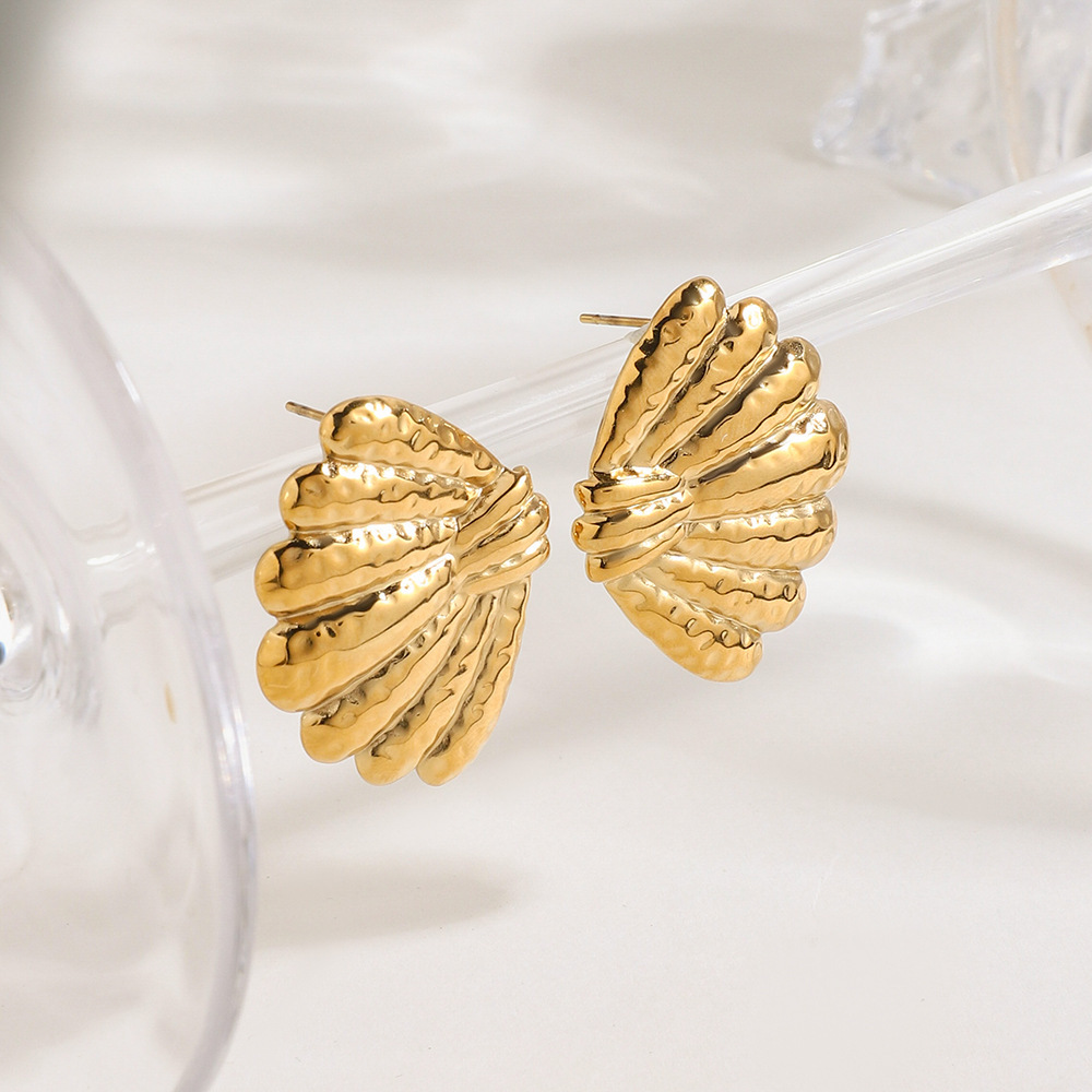 Boucles D'Oreilles Puces En Acier Inoxydable Étanche Couleur Or, En Forme De Coquillage h5Image4