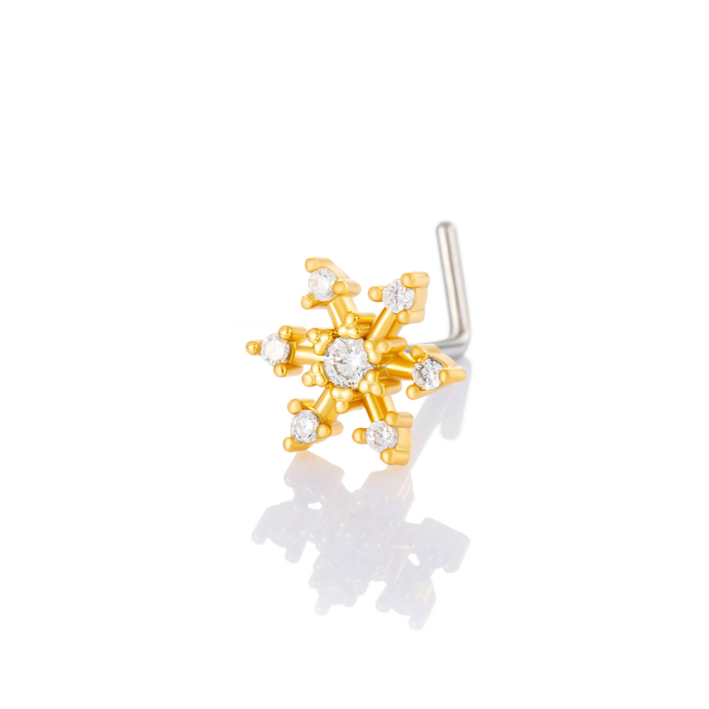 1 Piercing De Nez Flocon De Neige En Cuivre Doré Et Zircon Pour Femme