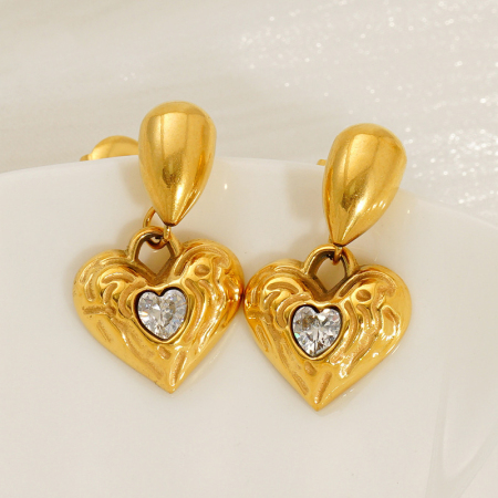 Boucles d'oreilles pendantes rétro en acier inoxydable doré, imperméables, en forme de cœur