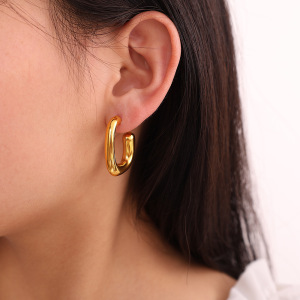 Boucles D'Oreilles Puces Simples En Acier Inoxydable Imperméable Couleur Or h5 Image4