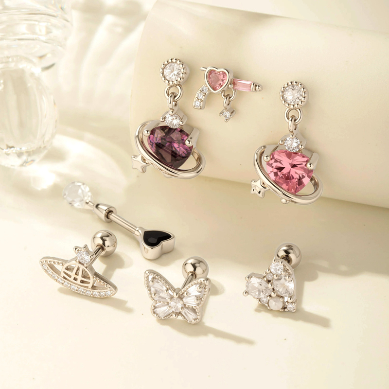 1 Pièce De Boucles D'Oreilles Piercing Pour Femme En Forme De Cœur Simple, Couleur Cuivre Et Or, Zircone h5Image7