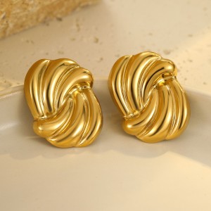 Boucles D'Oreilles Puces Élégantes Et Géométriques En Acier Inoxydable Doré, Étanches, Collection Simple Series, Pour Femme (1 Paire). h5 Image2