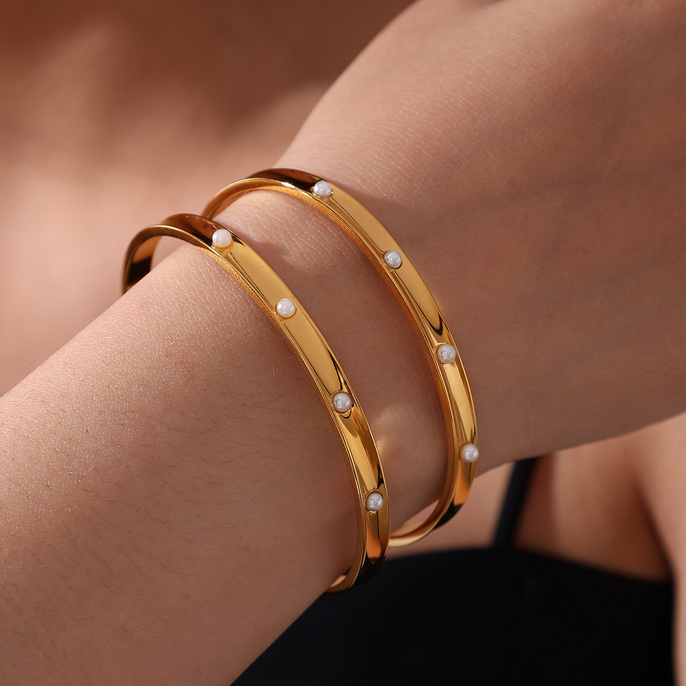 Bracelets Manchettes Étanches En Acier Inoxydable Couleur Or Image4