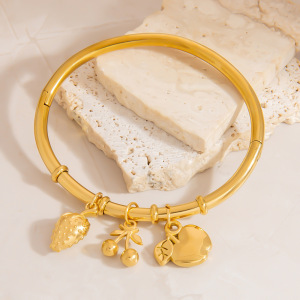 Bracelets À Breloques Pour Femmes, En Acier Inoxydable, Étanches, Couleur Or, Avec De Jolis Fruits h5 Image3