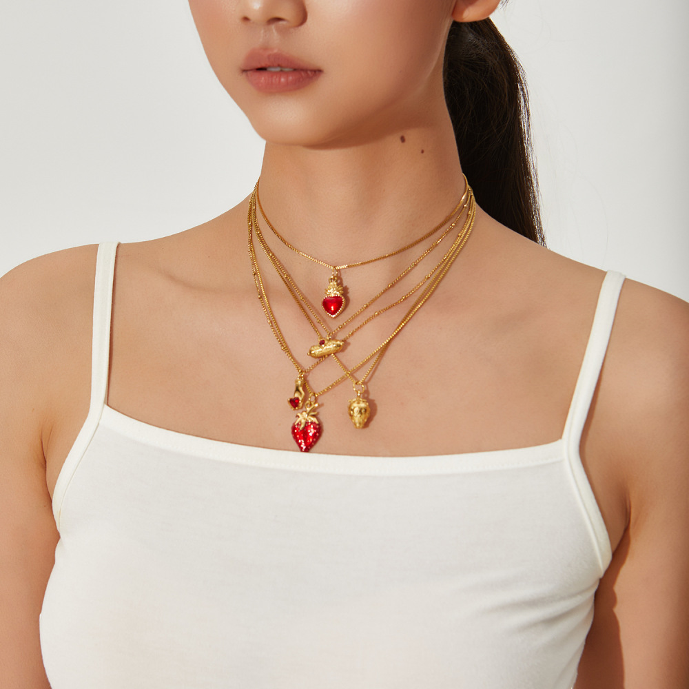1 Paire De Colliers Pendentifs Pour Femmes, Série Luxueuse, Élégants, En Forme De Cœur, En Acier Inoxydable Étanche, Couleur Or Image4