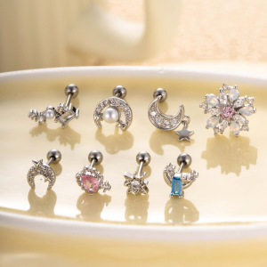 1 Pièce De Boucles D'Oreilles Piercing Pour Femme, Série Simple, Soleil/Lune, Cuivre, Couleur Or, Zircon h5 Image6